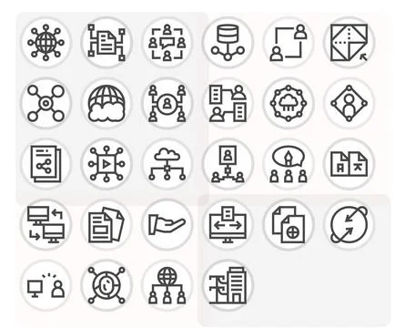 28 Vector Icons for Sharing optimized in Pixel Aligned 64x64 Bold Line reso.. Stock Illustration