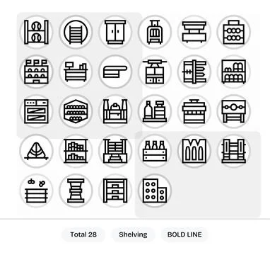 28 Vector Icons for Shelving optimized in Detail Enhanced High Resolution B.. Stock Illustration