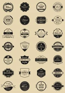 28 vector labels and logotypes. Set of vintage retro stamps, ribbons, frames  Stock Illustration