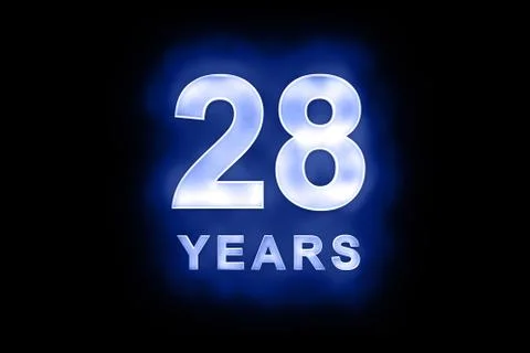 28 years in glowing white numbers on blue Stock Illustration