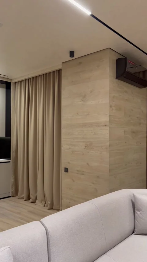 280° Interior Rotation: Modern Kitchen, Curtains, Concrete Wall Stock Footage 289027857