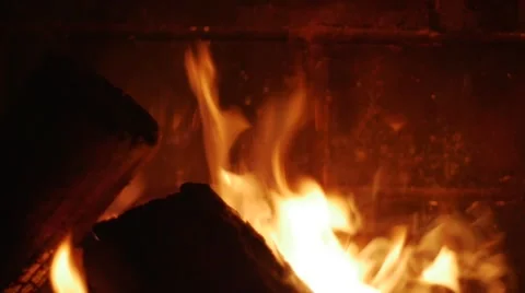 2800 Fire in Fireplace in Slow Motion Stock Footage 46032478