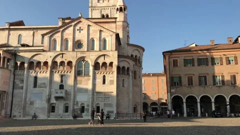 280818 Modena, Italy - Ghirlandina bells tower and Duomo Stock Footage