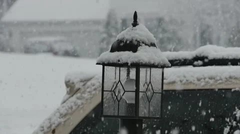 2816 Large Snowflakes Falling Next Light Pole in Slow Motion Stock Footage 46099391