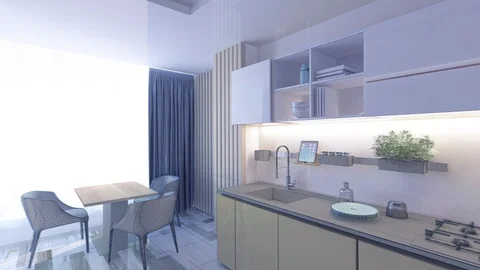 282 3D Animation Graphics Mesh transition interior design kitchen room blurr Stock Footage 125210975