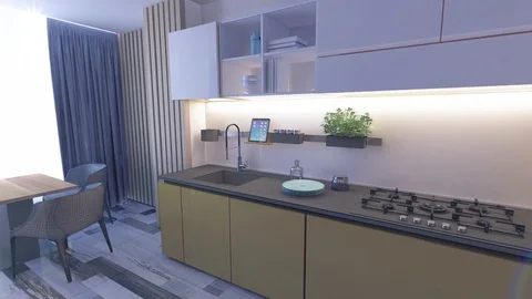 284 3D Animation Graphics Mesh transition interior design kitchen room blurr Stock Footage 125211021
