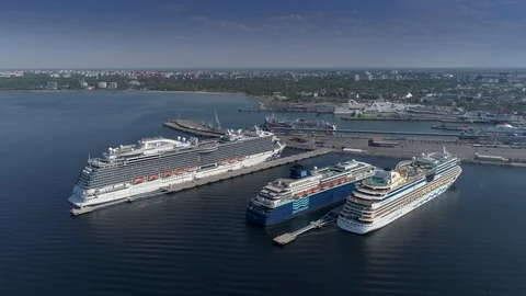 2870 Three big cruise ships docked on the port in Tallin Estonia.mp4 Stock Footage