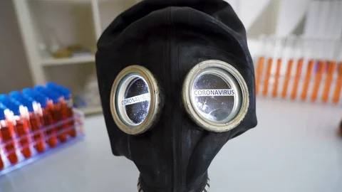 29149 A view of the table inside the laboratory room with the black hazard ma Stock Footage 129345202