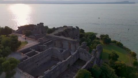 Archaeological site of Grotte di Catullo, Lake Garda, Italy - Aerial Drone Archaeological site of Grotte di Catullo, Lake Garda, Italy - Aerial Drone