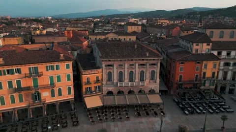 Sunrise Drone Flight Between Trees, Piazza Bra, Verona, Italy