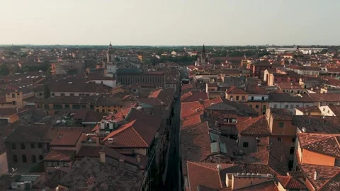 Aerial Drone Flyover of Verona City at Sunrise, Italy