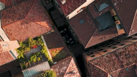 Aerial Top-Down View of Verona Rooftops at Sunrise
