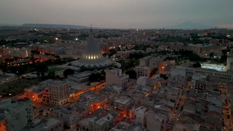 Basilica Santuario Church at Dusk, Syracuse, Sicily, Italy - Aerial Drone Basilica Santuario Church at Dusk, Syracuse, Sicily, Italy - Aerial Drone
