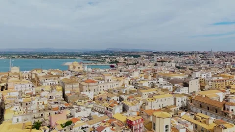 Wide shot over the Isola Di Ortigia, Syracuse, Sicily, Italy - Aerial Drone Wide shot over the Isola Di Ortigia, Syracuse, Sicily, Italy - Aerial Drone