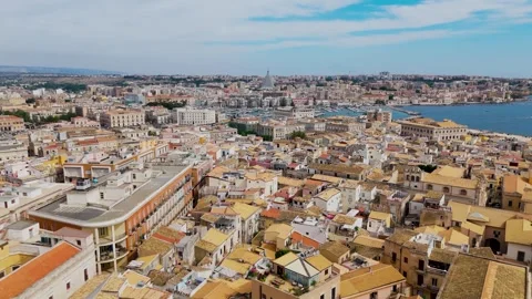 Wide angle over the Isola Di Ortigia, Syracuse, Sicily, Italy - Aerial Drone Wide angle over the Isola Di Ortigia, Syracuse, Sicily, Italy - Aerial Drone