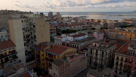 Moving across Cagliari, Sardinia, Italy - Aerial Drone