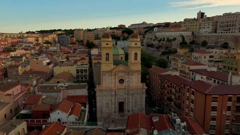 Circling the Church of St Anne, Cagliari, Sardinia, Italy - Aerial Drone