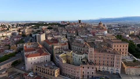 Cagliari Skyline at Sunrise, Sardinia, Italy - Aerial Drone