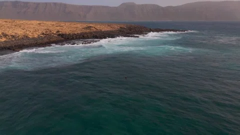 From La Graciosa to Lanzarote, Canary Islands, Spain - Aerial Drone From La Graciosa to Lanzarote, Canary Islands, Spain - Aerial Drone