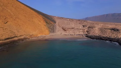Pan out from Playa La Cocina Beach, La Graciosa, Canary Islands - Aerial Drone Pan out from Playa La Cocina Beach, La Graciosa, Canary Islands - Aerial Drone