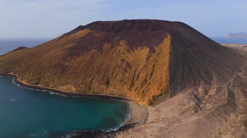 Playa La Cocina Beach & Yellow Mountain, Graciosa, Canary Islands - Aerial Drone Playa La Cocina Beach & Yellow Mountain, Graciosa, Canary Islands - Aerial Drone