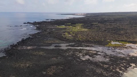 Beach at Caleton Blanco, Charca de la Novia, Lanzarote, Spain - Aerial Drone