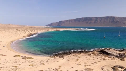 French Beach, Playa Francesa, La Graciosa, Canary Islands, Spain - Aerial Drone French Beach, Playa Francesa, La Graciosa, Canary Islands, Spain - Aerial Drone