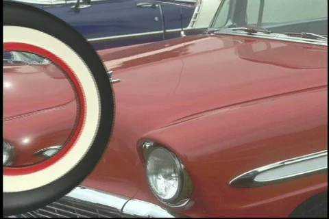 2962 hot rod rear view mirror white wall tire hub Stock Footage