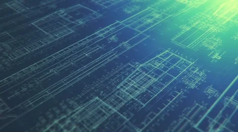 29.97fps Construction Blueprints Perspective#3 dark Stock Footage 61338389