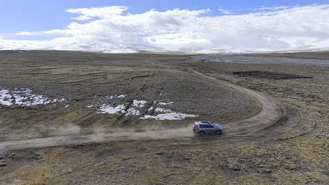 On 29th, October, aerial Drone View of SUV Off-Road Driving in Shannan, Tibet Stock-Footage 340253976