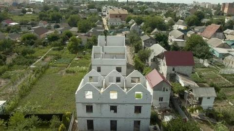 2Aerial Unfinished Construction 3 object From Quadrocopter. Kiev new buildings.. Stock Footage 119829320