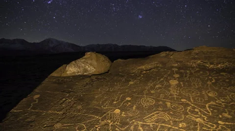 2axis MoCo Astro Time Lapse of Orion over Native American Petroglyphs Stock Footage 61772140