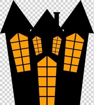 2Black ghost house with orange window halloween background Stock Illustration