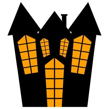 2Black ghost house with orange window halloween background Stock Illustration