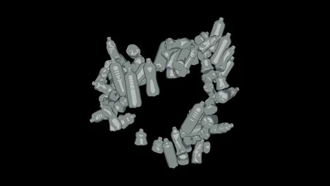2D 3D Animation of plastic Bottles spinning in a recycling circle on black Vídeos de archivo 104975416