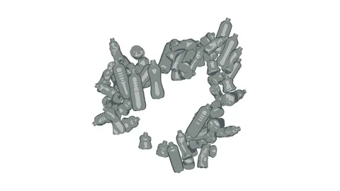 2D 3D Animation of plastic Bottles spinning in a recycling circle on white Vídeos de archivo 104975656