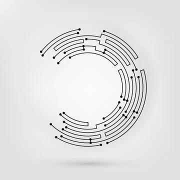 2D Abstract Simple Technology Round Circuit Board Stock-Illustration