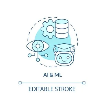 2D AI and ML concept linear icon 스톡 일러스트