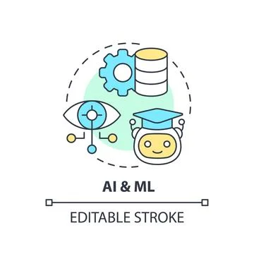 2D AI and ML concept linear icon 스톡 일러스트