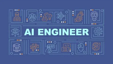 2D AI engineer text with thin linear icons Stock Illustration