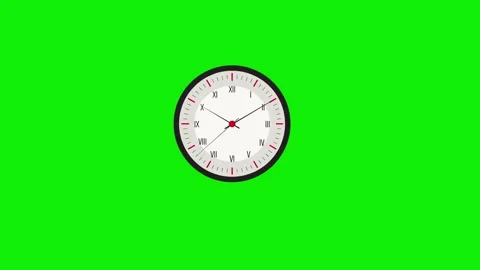 2d analog wall clock animation to show time on green screen Stock Footage 280392372