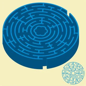 2D and 3D labyrint in blue. Editable. Stock Illustration