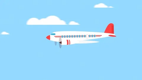 2d Animated Aeroplane Flying Through White Clouds Видео 261426174