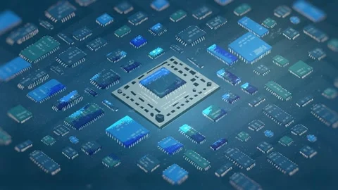 2d Animated Blue Circuits Chipset - High Quality Stock Footage Stock Footage 310735715