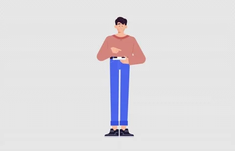 2D Animated Boy Standing and Using Tablet Device Stock-Footage 268679565