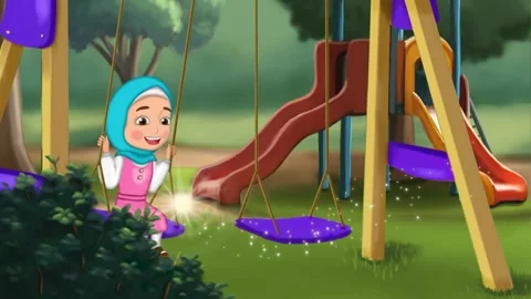 2d animated cartoon background of child playing on colorful slide. Stock Footage 295536392