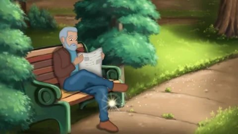 2d animated cartoon background of elderly man sitting alone. Stock Footage 295536384