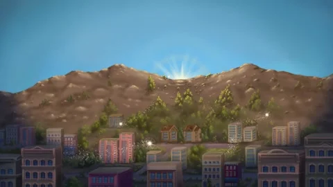 2d animated cartoon background of scenic mountain landscape. Stock Footage 295536381