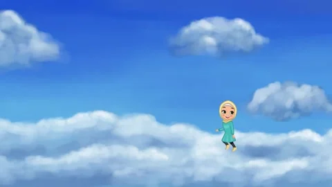 2d animated cartoon boy standing under bright blue sky, green screen. Stock Footage 295536302
