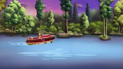 2d animated cartoon lake surrounded by t... | Stock Video | Pond5